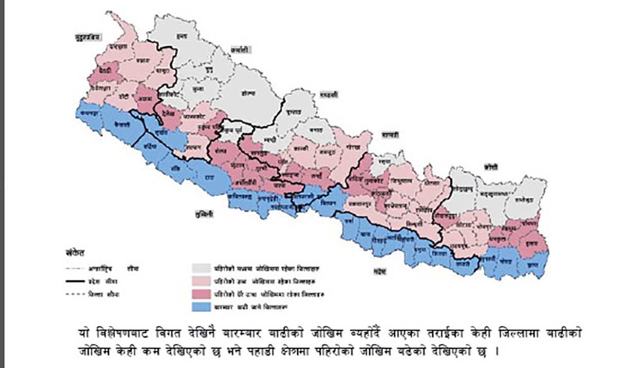 नुवाकोट, धादिङसहित २१ जिल्ला पहिरोको उच्च जोखिममा